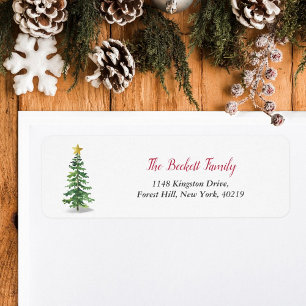 Watercolor Pine Tree Christmas Holiday Label