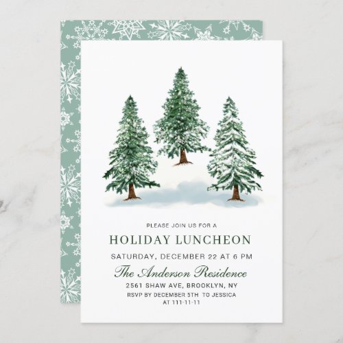 Watercolor Pine Tree Christmas Holiday Luncheon Invitation