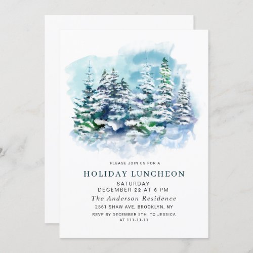 Watercolor Pine Tree Christmas Holiday Luncheon Invitation