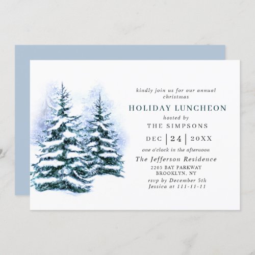 Watercolor Pine Tree Christmas Holiday Luncheon Invitation