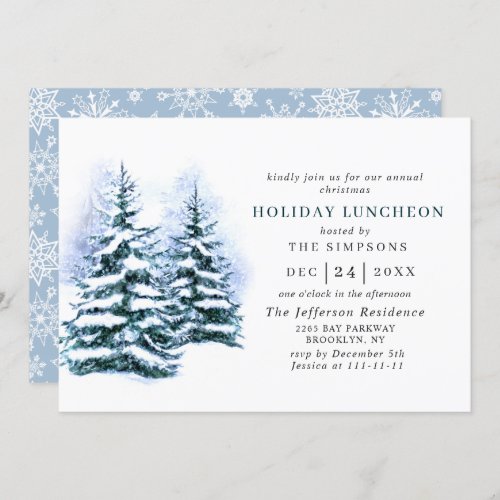 Watercolor Pine Tree Christmas Holiday Luncheon Invitation