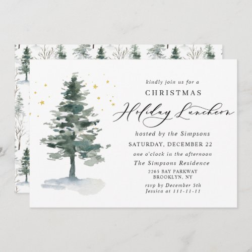 Watercolor Pine Tree Christmas Holiday Luncheon Invitation