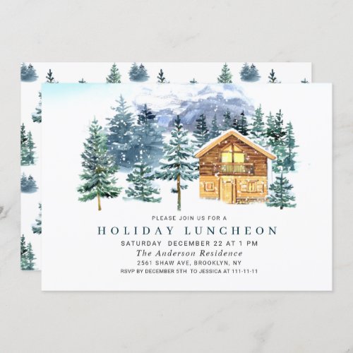 Watercolor Pine Tree Christmas HOLIDAY LUNCHEON Invitation