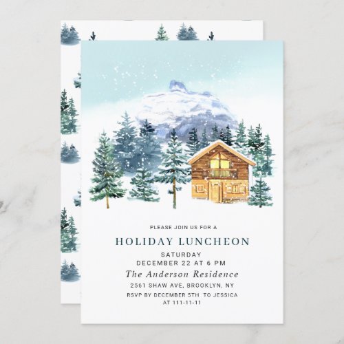 Watercolor Pine Tree Christmas Holiday Luncheon Invitation