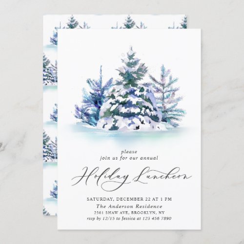 Watercolor Pine Tree Christmas Holiday Luncheon Invitation