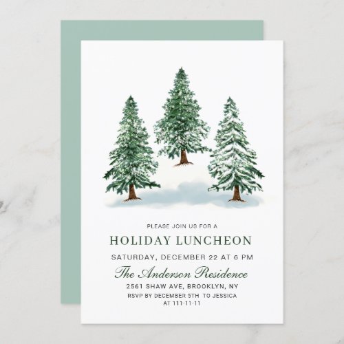 Watercolor Pine Tree Christmas Holiday Luncheon Invitation