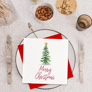 Watercolor Pine Tree Christmas Holiday Napkins