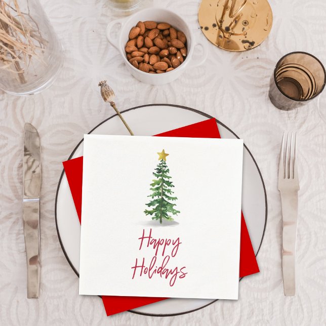 Watercolor Pine Tree Christmas Holiday Napkins (Creator Uploaded)