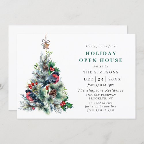 Watercolor Pine Tree Christmas Holiday Open House Invitation