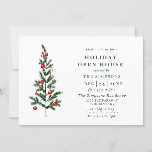 Watercolor Pine Tree Christmas Holiday Open House Invitation