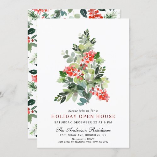 Watercolor Pine Tree CHRISTMAS HOLIDAY OPEN HOUSE Invitation