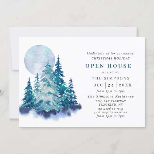 Watercolor Pine Tree Christmas Holiday Open House Invitation