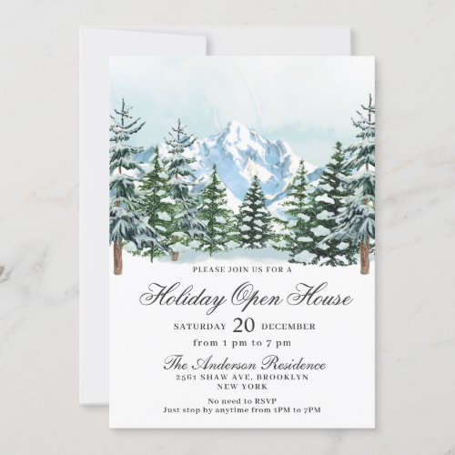 Watercolor Pine Tree Christmas Holiday Open House Invitation