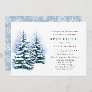 Watercolor Pine Tree Christmas Holiday Open House Invitation