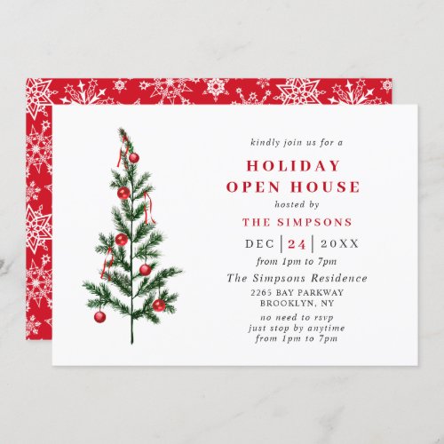 Watercolor Pine Tree Christmas Holiday Open House Invitation