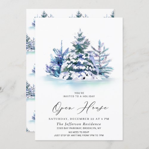 Watercolor Pine Tree Christmas Holiday Open House Invitation