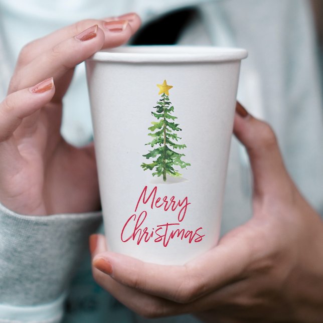 Watercolor Pine Tree Christmas Holiday Paper Cups (Creator Uploaded)