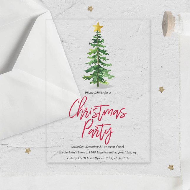 Watercolor Pine Tree Christmas Holiday Party Acrylic Invitations (Creator Uploaded)