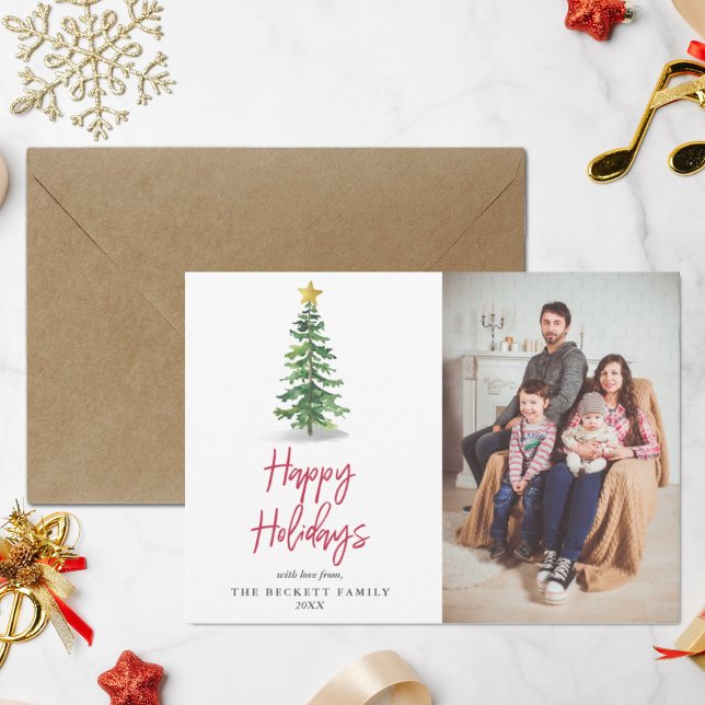Watercolor Pine Tree Christmas Holiday Photo Card (Creator Uploaded)