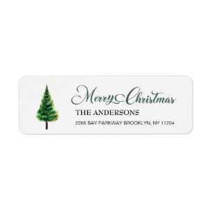 Watercolor Pine Tree Christmas Return Address Lab Label
