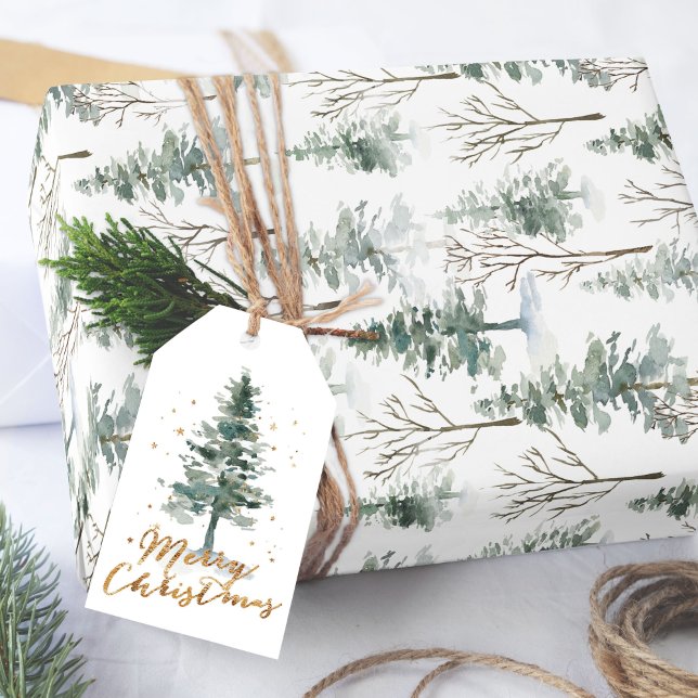 Watercolor Pine Tree Christmas Wrapping Paper