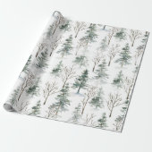 Watercolor Pine Tree Christmas Wrapping Paper (Unrolled)