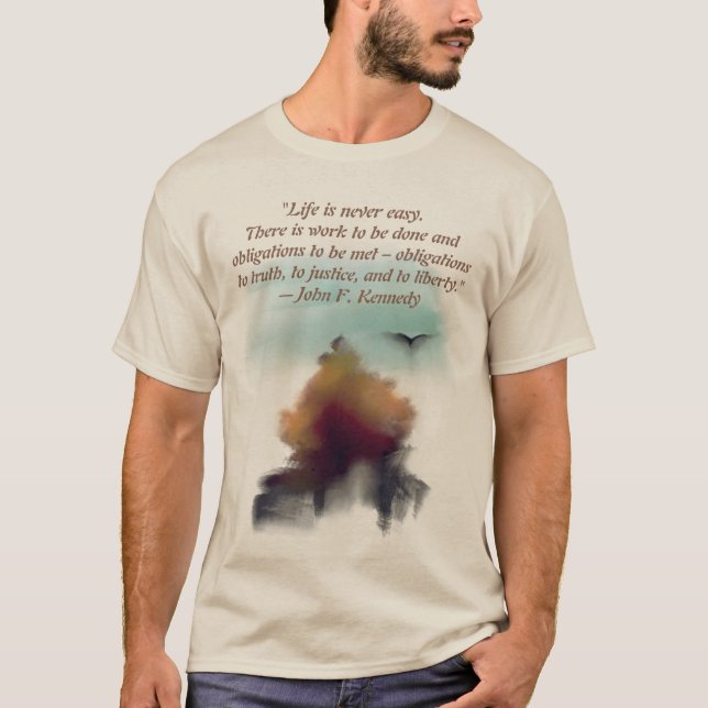 Watercolor Pine Tree Flying Eagle Landscape T-Shirt (Front)