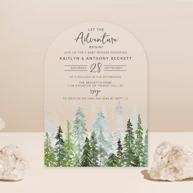 Watercolor Pine Tree Forest Baby Shower Acrylic Invitations (Creator Uploaded)