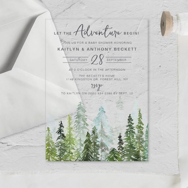 Watercolor Pine Tree Forest Baby Shower Acrylic Invitations (Creator Uploaded)