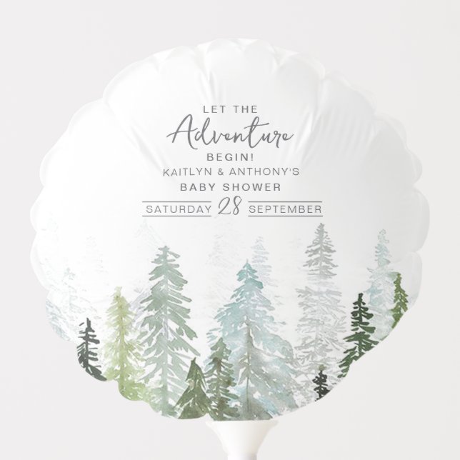 Watercolor Pine Tree Forest Baby Shower Balloon (Front)