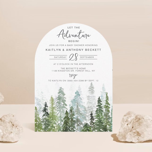 Watercolor Pine Tree Forest Baby Shower Invitation (Creator Uploaded)