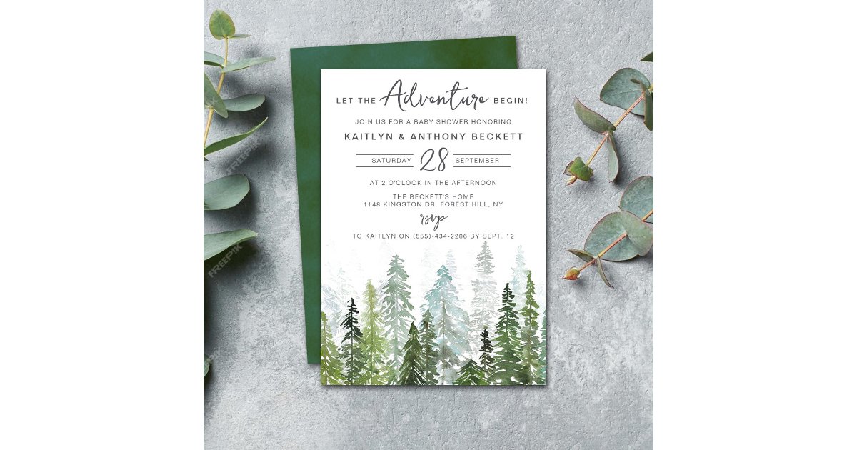 Watercolor Pine Tree Forest Baby Shower Invitation | Zazzle