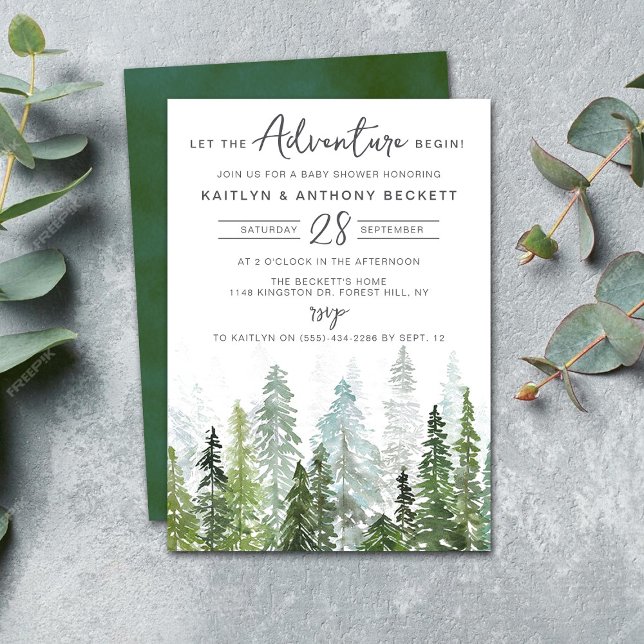 Watercolor Pine Tree Forest Baby Shower Invitation (Creator Uploaded)