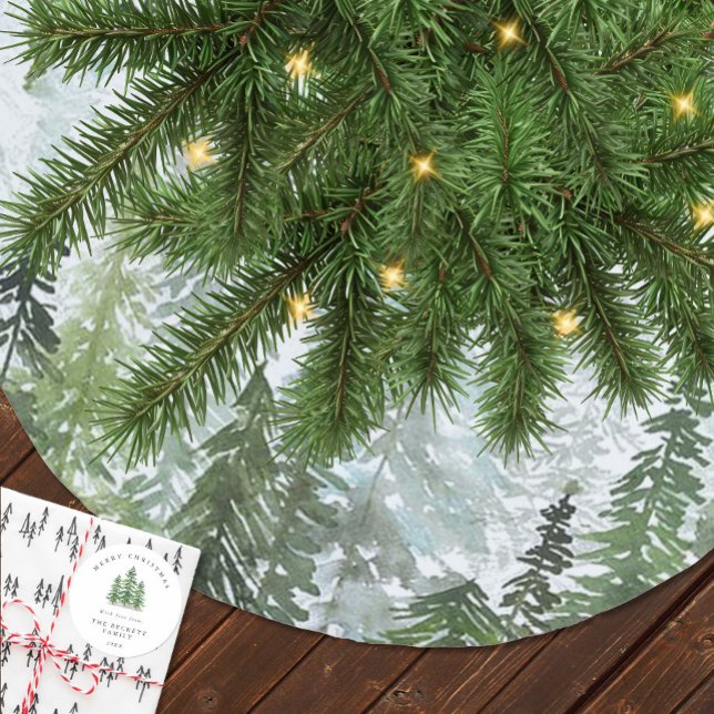 Watercolor Pine Tree Forest Brushed Polyester Tree Skirt (Creator Uploaded)