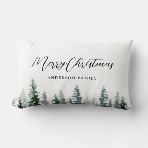 Watercolor Pine Tree Forest Christmas Decorative Lumbar Pillow