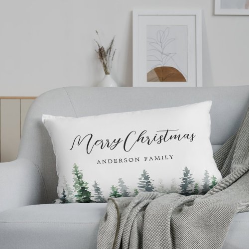 Watercolor Pine Tree Forest Christmas Decorative Lumbar Pillow