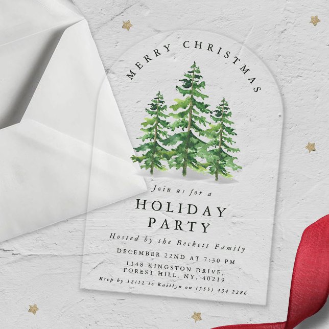 Watercolor Pine Tree Forest Christmas Party Acrylic Invitations (Creator Uploaded)