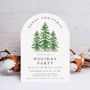 Watercolor Pine Tree Forest Christmas Party Invitation