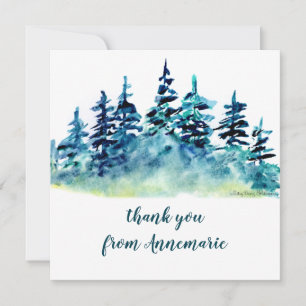 Watercolor Pine Tree Forest Hand-Drawn Rustic Thank You Card