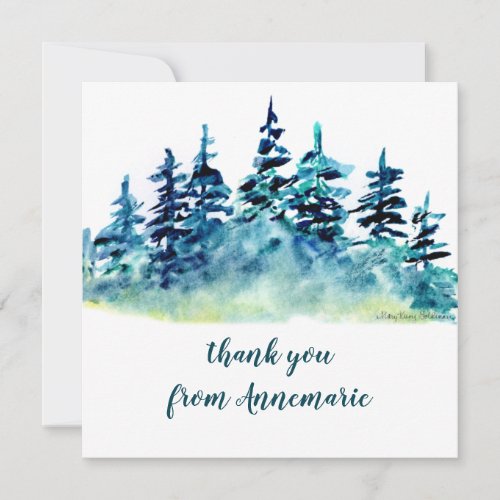 Watercolor Pine Tree Forest Hand_Drawn Rustic Thank You Card