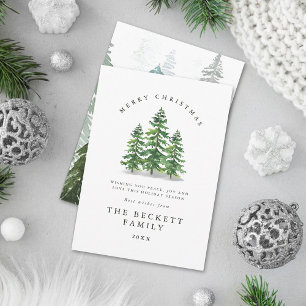 Watercolor Pine Tree Forest Holiday Card