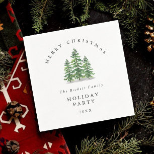 Watercolor Pine Tree Forest Holiday Party Napkins