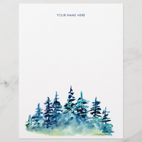 Watercolor Pine Tree Forest Monogram Letterhead