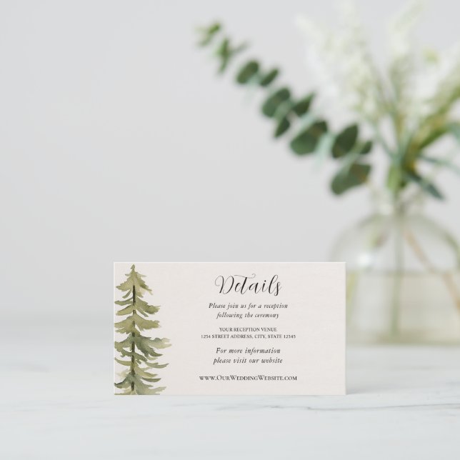 Watercolor Pine Tree Forest Mountain Wedding  Enclosure Card (Standing Front)
