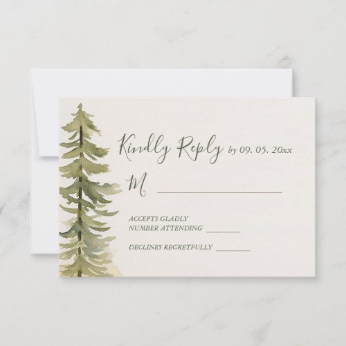 Watercolor Pine Tree Forest Mountain Wedding RSVP Card