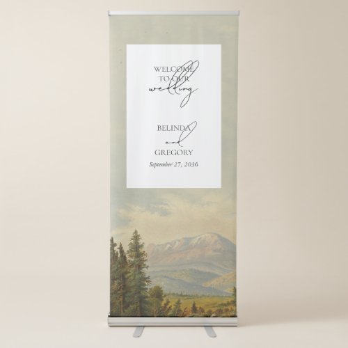Watercolor Pine Tree Forest Mountain Welcome  Retractable Banner
