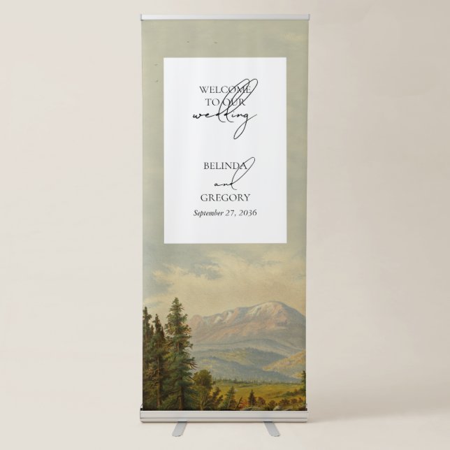 Watercolor Pine Tree Forest Mountain Welcome  Retractable Banner (Front)