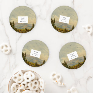 Watercolor Pine Tree Forest Mountains Wedding Coaster Set