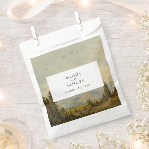 Watercolor Pine Tree Forest Mountains Wedding Favor Bag