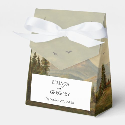 Watercolor Pine Tree Forest Mountains Wedding Favor Boxes